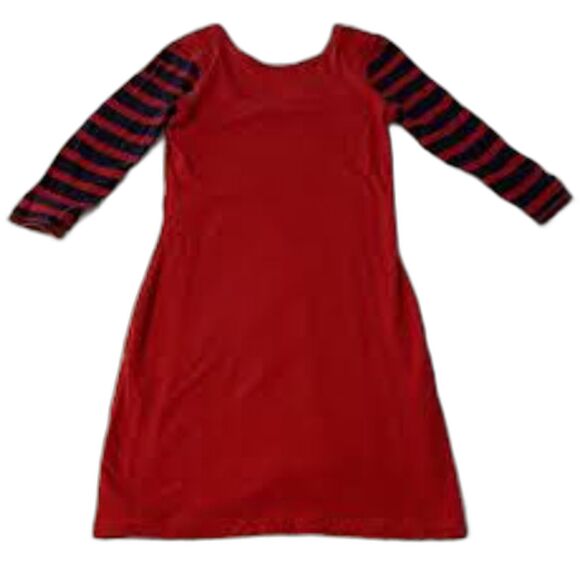 Express Vibrant Red Dress, navy striped sleeves. - Picture 2 of 5